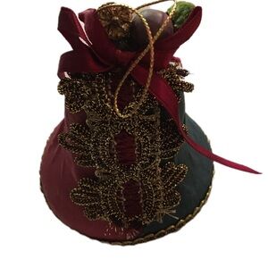 Chic Red and Green Christmas Bell Ornament with Gold Accents